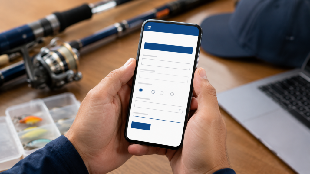 Pescador tirando licença de pesca online pelo celular no site do Ibama